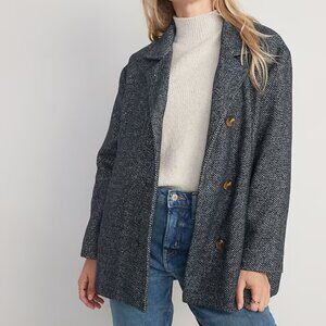 Old Navy Soft Brushed Herringbone Button Front Car Coat Navy White Size L